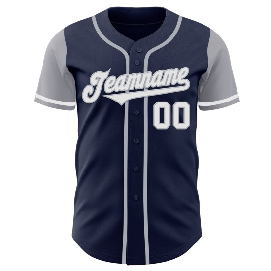 Maillot de baseball personnalisé deux tons blanc-gris bleu marine authentique Maillot de baseball personnalisé deux tons blanc-gris bleu marine authentique