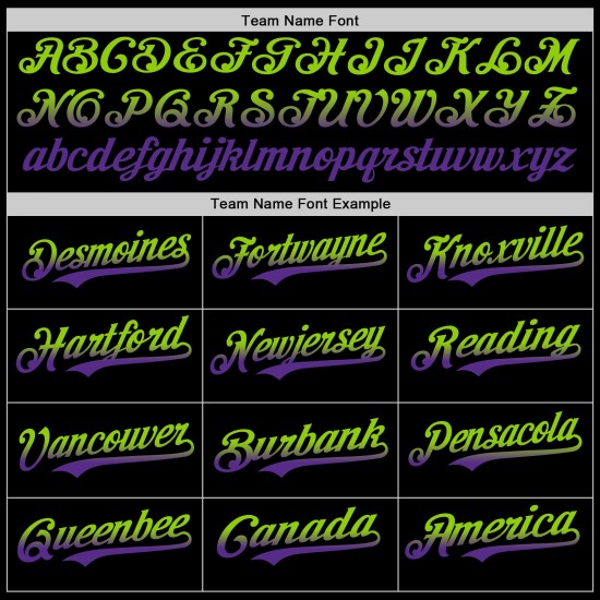 Maglia da baseball personalizzata, autentica, in tinta unita verde-viola sfumata nera, stile neon