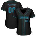 Maillot de baseball personnalisé noir bleu sarcelle-rouge authentique