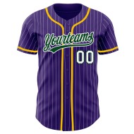 Maillot de baseball authentique à rayures fines, blanc, violet, vert, personnalisé