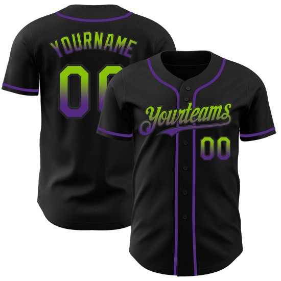Maglia da baseball personalizzata, autentica, in tinta unita verde-viola sfumata nera, stile neon