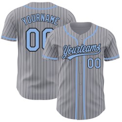 Maillot de baseball gris authentique à rayures bleues et noires claires
