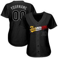Maglia da baseball personalizzata autentica nera e oro Split Fashion