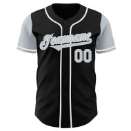 Maglia da baseball nera argento-bianca personalizzata autentica due