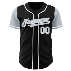 Maglia da baseball nera argento-bianca personalizzata autentica due
