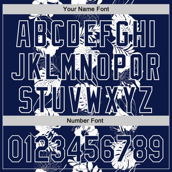 Maglia da baseball tropicale e hawaiana blu navy autentica bianca personalizzata con fiori e foglie 3D