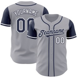 Maglia da baseball personalizzata autentica grigia, tonalità blu navy e bianca