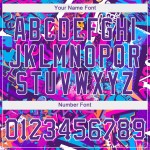 Maillot de baseball 3D personnalisé avec inscriptions blanches et violettes, motif graffiti authentique