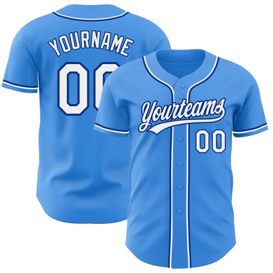 Maillot de baseball blanc-royal personnalisé authentique bleu électrique
