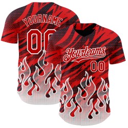 Maglia da baseball rosso fiamma nera e bianca, modello personalizzato, design 3D autentico