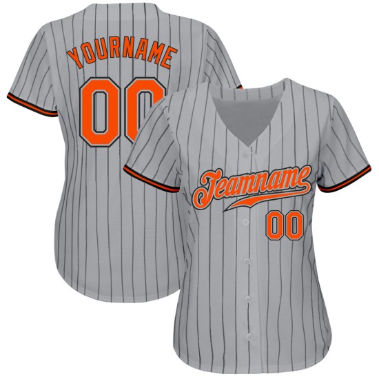 Maillot de baseball personnalisé gris authentique orange-noir à fines rayures noires