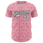 Maglia da baseball autentica rosa, bianca e nera, con cuore 3D, luce e amore, personalizzata per San Valentino