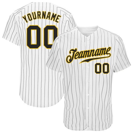 Maillot de baseball authentique personnalisé à rayures blanches, noir et or