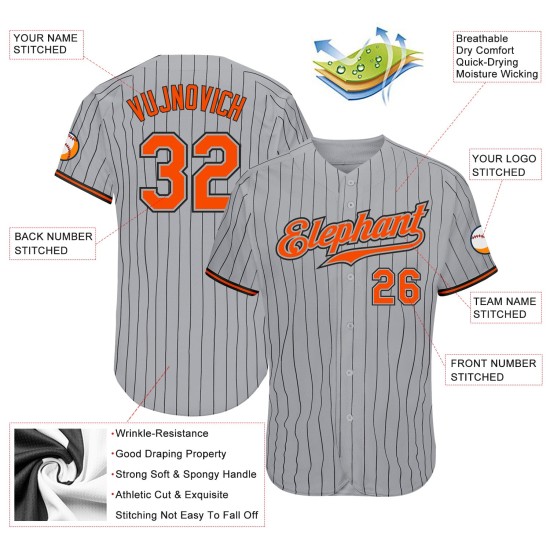 Maillot de baseball personnalisé gris authentique orange-noir à fines rayures noires