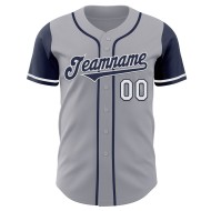 Maglia da baseball personalizzata autentica grigia, tonalità blu navy e bianca