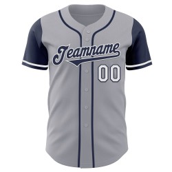 Maglia da baseball personalizzata autentica grigia, tonalità blu navy e bianca