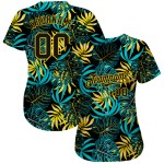 Maillot de baseball personnalisé motif feuilles de palmier noir tropical noir-or 3D authentique