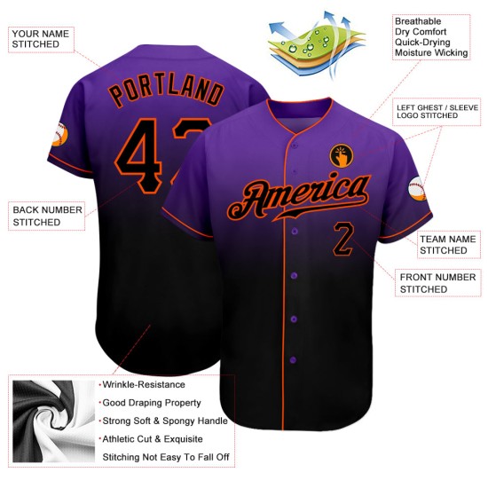 Maillot de baseball tendance délavé noir-orange personnalisé violet authentique