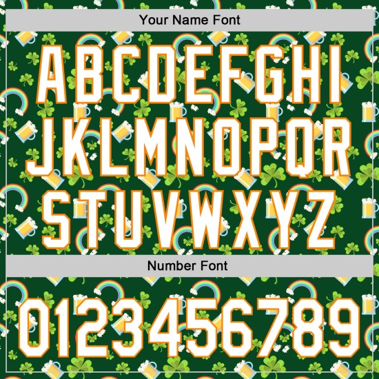 Maglia da baseball autentica 3D Green Shamrock St. Patrick's White-Bay personalizzata Orange Beer